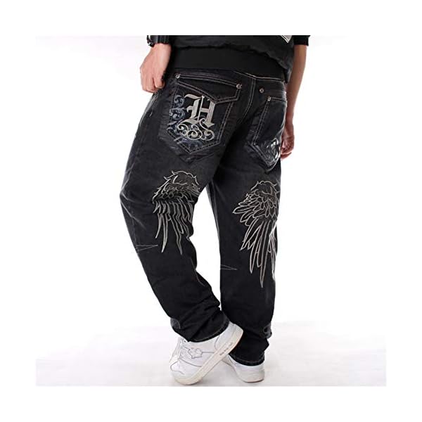 LUOBANIU Men's Vintage Hip Hop Style Baggy Jeans Denim Loose Fit Dance Skateboard Pants, Black, 42 - Image 6