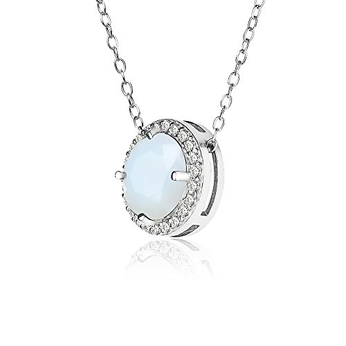 Ice Gems Rose Gold Flashed Sterling Silver Simulated White Opal and Cubic Zirconia Round Halo Necklace - Image 3