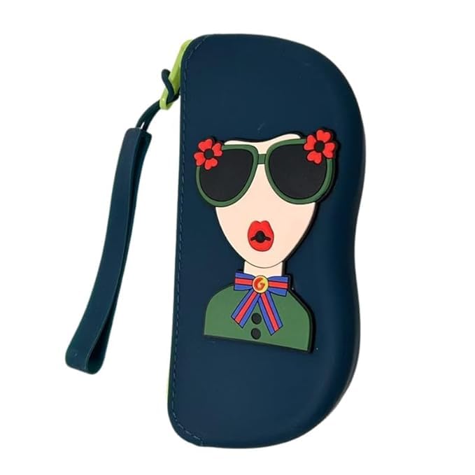 Cute Cartoon Girl Sunglasses Case | Soft Silicone Zipper Eyeglass Box with Wrist Strap | Waterproof, Shockproof & Dustproof Travel Glasses Holder-image-40