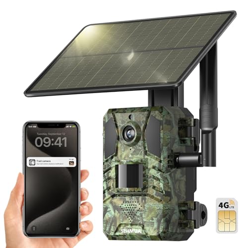 SEHMUA Trail Camera Cellular Trail Cameras 2.7K Live Streaming 4G LTE Cellular Gen 3rd Solar Powered Game Camera Remote Phone Access Playback Motion Activated 0.2s Trigger Time Green