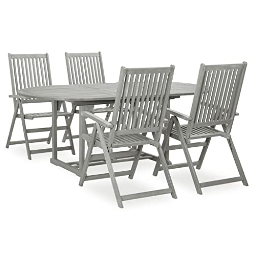 HGBNMER Salon de jardin 5 pièces en bois d'acacia massif laqué gris, table extensible de 150 à 200 cm, chaises avec dossier réglable en 5 positions et...
