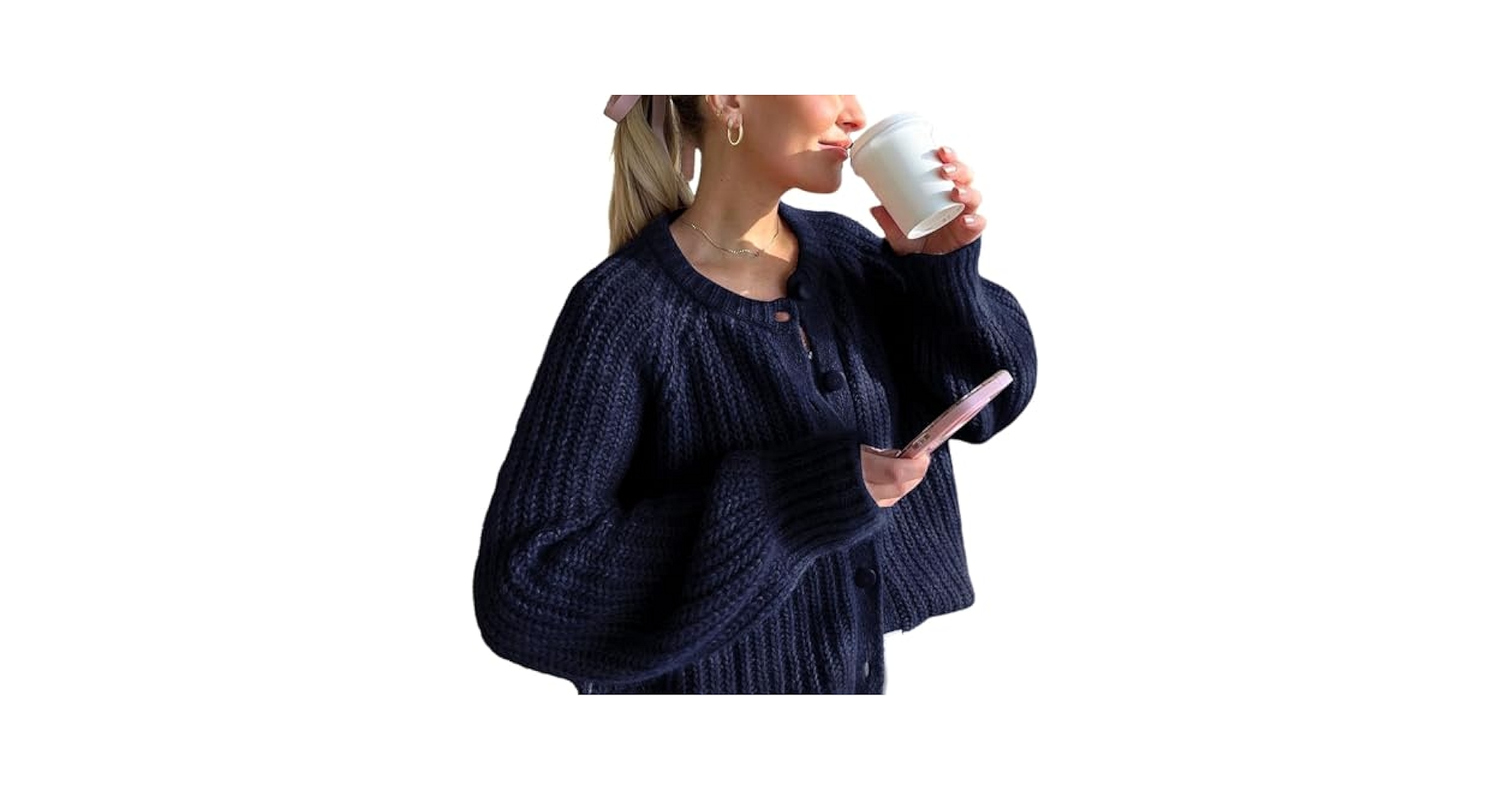 Hopiumy Womens Fall Chunky Knit Cardigan Sweater Crew Neck
