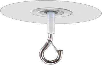 White Adhesive Ceiling Hook - Weight-Bearing Stick-On Ceiling Hook, Drill Free Hanging with Safety Clasp, Water Resistant Hooks for Ceiling Plants Chimes, Industrial Hooks,Utility Hooks