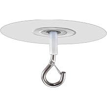 White Adhesive Ceiling Hook - Weight-Bearing Stick-On Ceiling Hook, Drill Free Hanging with Safety Clasp, Water Resistant Hooks for Ceiling Plants Chimes, Industrial Hooks,Utility Hooks