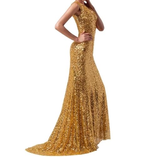 V Neck Sequins Mermaid Bridesmaid Dresses Long Sparkly Plus Size Prom Dresses Wedding Evening Party Gown4