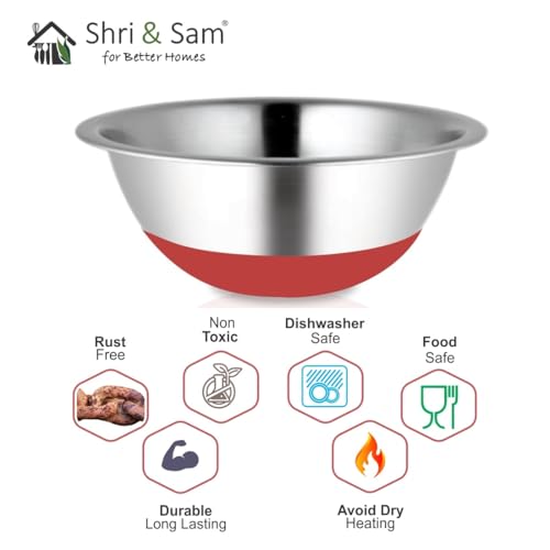 Image of Shri & Sam Stainless Steel Anti,Skid Mixing Serving Bowl, Red