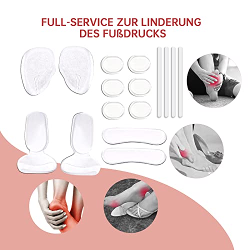 Antirutsch Einlagen Fußpflaster Set, Linderung von Fußschmerzen Geleinlagen, Antislip Silikon Einlegesohlen für Absätzschuhe (Transparent)