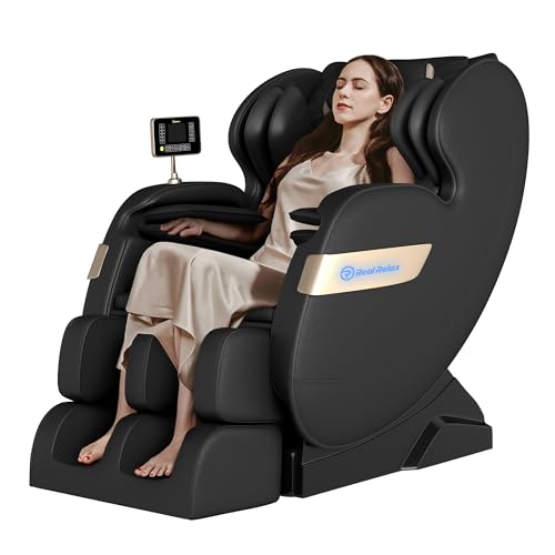 Real Relax Massage Chair Full Body of Dual Core S Track,Zero Gravity Realiner with App Control,Bluetooth,Foot Roller,Home or Office Use,Black and Gold