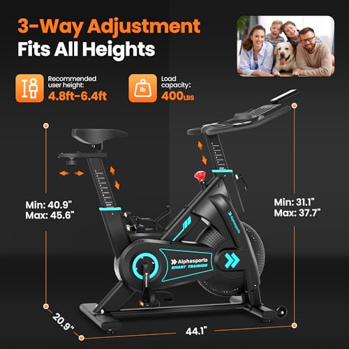 ALPHA CAMP Exercise Bike Magnetic Stationary Bike with 100 micro-Adjustable Levels Low Noise Indoor Bike with 350lbs Weight Capacity Fitness bike Bike with Digital Display