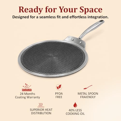 Image of Vinod SAS Pro Platinum Triply Stainless Steel Flat Multi Tawa 28 cm | 4 mm Thick | Hexa Shield Design Stick-Resistant Surface | Metal Spatula Safe | Induction Compatible | Ideal for Roti, Chilla, Dosa