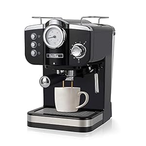 Derlla Retro koffiezetapparaat, espressozeefmachine – 20 bar, espressomachine, cappuccino, latte macchiato, afneembaar druppelrooster van roestvrij staal, vaatwasmachinebestendige druppelbak. (zwart)
