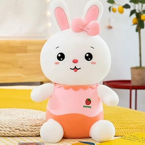Image of Soft Pink Rabbit Bunny with Bow Stuffed Toys Animal Figure Teddy Bear for Girls, Kids, Birthday Gift, Car Hanging, Home Decor - 35 cm