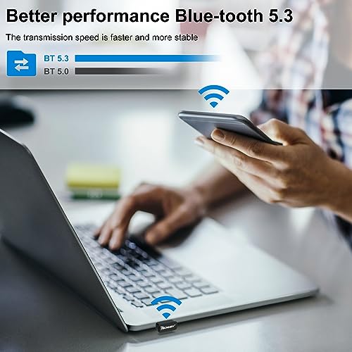 Image of USB Bluetooth Adapter for Desktop PC, Plug&Play 5.3 Mini EDR Bluetooth Dongle Receiver & Transmitter for Laptop Computer Compatible with BT Headphones Keyboard Mouse Windows 11 /10 /8.1