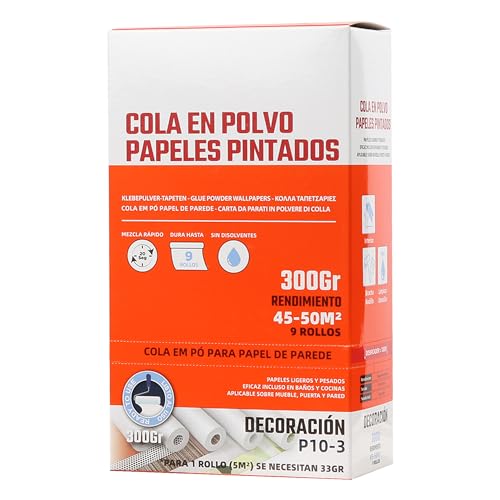 H HANSEL HOME Cola Papel Pintado Pared en Polvo, Pegamento Papel Pared, Cola Empapelar, para Todo Tipo de Papeles Pintados, Acabado Transparente, Resistente a la Humedad - 300gr, 1 unidad