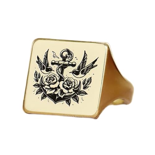 Bague carrée avec ancre gravée le bijou cadeau idéal style vintage