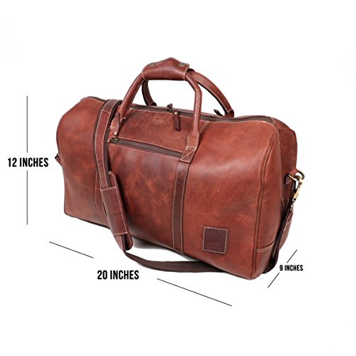 Leather Castle Genuine Vintage Men’s Duffel Sports Gym, Travel, Carry-on Luggage Bag, Hickory Brown