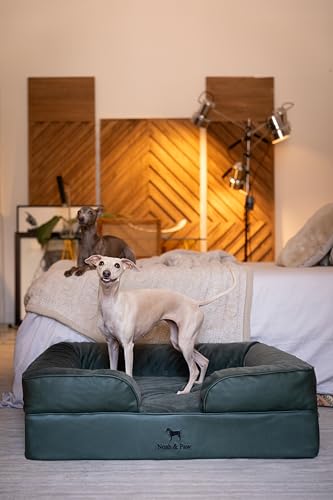Image of NOAH & PAW Large Dog Bed, 35x25x11 Inch, Orthopedic Dog Beds, Eggshell Memory Foam Infused with Cooling Gel, Inner Cover, Water Resistant, Machine Washable (Faux Leather)