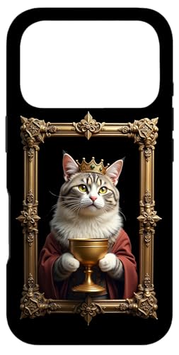 �����̊G�̔L�̔L�A�[�g�S�[���f���N���E�� Funny Medieval Cat Lover Golden Frame �X�}�z�P�[�X iPhone 17 Pro �p