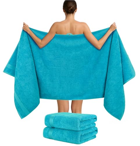Hammetex 2er Set Extra Große Badetücher – 80x200 cm Saunatücher, 500 GSM, 100% Baumwolle – Weich & Saugfähig – Luxuriöse Große Spa-Handtücher, Türkis