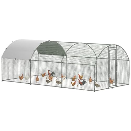 PawHut Grand enclos poulailler chenil volière extérieure 15,96 ㎡, Parc grillagé 2,8 x 5,7 x 1,97 m, Toit Anti-UV, Acier galvanisé, Porte verouillable,...
