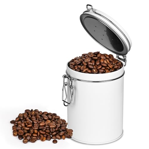 smtfcty Botes de café herméticos de acero inoxidable, 450 ml, vacío, con válvula de salida, para almacenamiento de café en polvo, té, nueces, cacao, color blanco