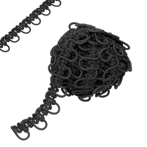 sourcing map 4 Yard Braid Trim with Button Loops, 5/8 Inch Dress Zipper Extender Upholstery Trim for Sewing Wedding Dress DIY Crafts Black