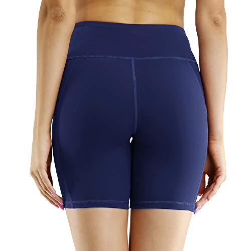 CQC High Waisted Biker Shorts for Women Workout Yoga Running Compression Shorts with Pockets Navy XS - Thumbnail 4
