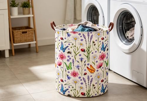 Image of ESSME Laundry Basket,Flower Hamper Collapsible Canvas Waterproof Storage Bin for Form, Nursery Hamper,Gift Baskets(Flower cluster)