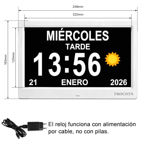 Miniatura 3 de Trocotn Reloj Digital De 10 Pulgadas, Calendario, Pantalla Grande, Reloj Despertador, Reloj De Pared Blanco