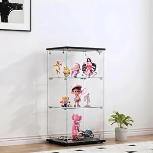 JvFun フィギュアケース コレクションケース ガラスディスプレイキャビネット | ショーケース フィギュアラック フィギア飾る棚 コレクションボード 1ドア3段 ブラック 強化ガラス 全面ガラス 高さ86cm リビング・寝室・書斎...