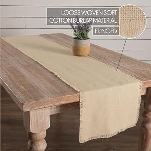 VHC Brands Farmhouse Holiday Tabletop & Kitchen-Burlap Vintage White Runner, 13" x 72" VHC Brands Farmhouse Holiday Tabletop Kitchen Burlap Vintage White Runner 13 x 72