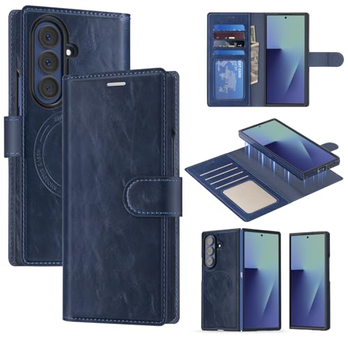 �yLHNUNP�z ���U�[�E�H���b�g for Samsung Galaxy Z Fold 7 �P�[�X, Blue | RFID Blocking Card Holder, Magnetic Closure, Compatible with Magsafe, 