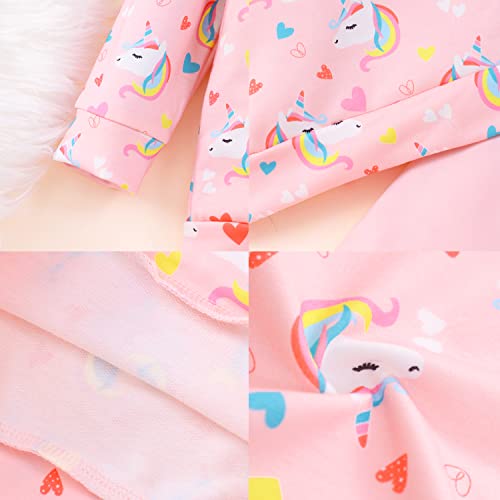 Image of Little Girls 2 Piece Outfits Ruffle Sleeve Unicorn Sweatshirts Top and Leggings Set School Outfits Kids Clothing Set