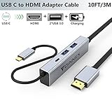 【Admite el modo Dex y Nintendo Switch】Al igual que una estación Dex,el cable usb c a hdmi convierte tu Samsung Galaxy S10/S8/S9 Plus/Note 8/Note 9,Huawei P30/P20 Pro,Mate 20/10 Pro mobile y Galaxy Convierta la tableta S4/S5/S5e en una experiencia similar a la de una PC.Bonus dos puertos USB 3.0 para teclado y mouse.También es un buen reemplazo para su Nintendo Switch Dock original.(Nota:se requiere energía en modo dex y conmutador Nintendo)