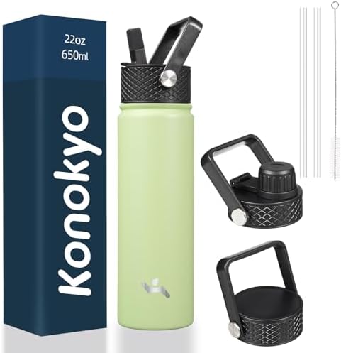 Konokyo 64oz Water Bottle With 3 Lids - Large Half Gallon Jug, Dark Green, BPA Free