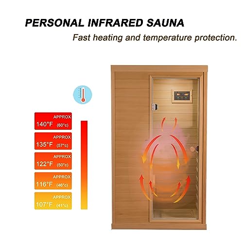 KUNSANA Infrared Sauna Indoor, Home Sauna, Low EMF Infrared Sauna,1 Person Infrared Saunas for Home, Canadian Hemlock,Smart Display,Bluetooth,Reading Lamp