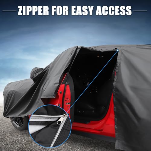 Image of X AUTOHAUX Car Cover for Ford for Mustang Aluminum Film Outdoor Waterproof Sun Rain Snow Hail Protection with Driver Door Zipper