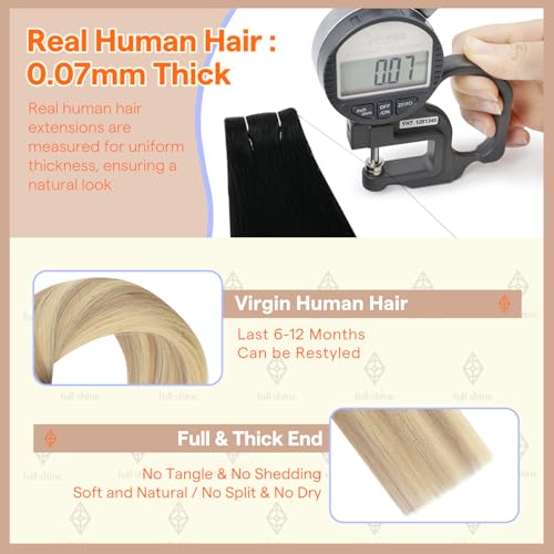 Image of Full Shine Virgin Human Hair Injected Tape in Hair Extensions,22 Inch 25g 10Pcs,Color 2 /18 /22 Brown to Ash Beach Blonde Ombre,Invisible Skin Weft Tape in Extensions for Natural Looking Length