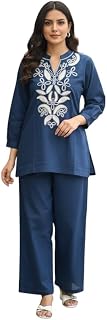 Women's Pure Cotton Embroidered Co-ord Set | Solid Top With Pants Price In India