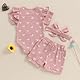 Loalirando Neugeborene Baby Mädchen Sommer Kleidung Set Kurzarm Gerippt Body + Shorts + Stirnband Bekleidungssets für Baby-Mädchen (Weiße Kleine Schleife Rosa, 3-6 Monate)