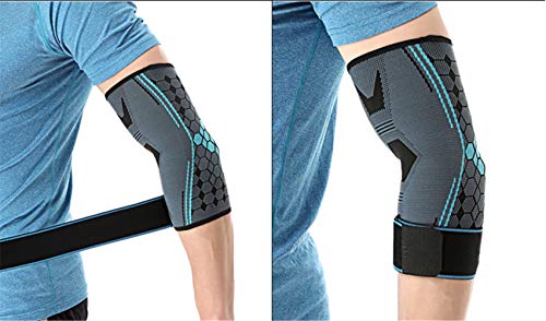（2 Packs)Adjustable Compression Elbow Support Elbow Brace Sleeves With Strap For Running,Fitness, Basketball,Volleyball,Table Tennis, Relieve Muscle Damage, Tendonitis, Arthritis (Blue, M) #TOP5