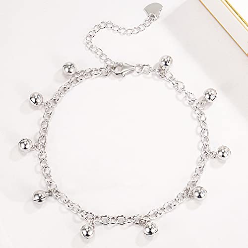 Meilanduo 925 Sterling Silver Jingle Bells Bead Chain Charm Bracelet/Anklet, Dual Purpose Of Anklet & Bracelet - Up To 10.5" Inch - For Women Girls Teens #TOP3