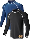 Top 10 Picks for the Best Swim Shirt for Fat Guys 7 2 Pack Men's Sun Protection Long Sleeve Swim Shirts UPF 50+ Loose Fit Rash Guards Fishing Quick Dry Clothing (Black/Navy, X-Large)