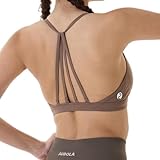 AUROLA Mercury Workout-Sport-Büstenhalter für Damen, sportlich, abnehmbar, gepolstert, rückenfrei, minimal, Fitnessstudio, Yoga, bauchfreies Top, Kaffee, X-Small