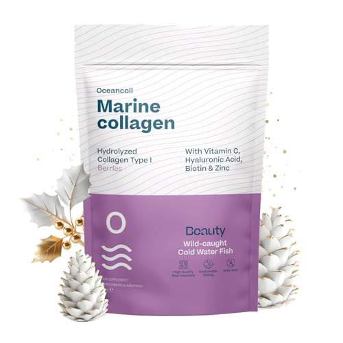 Colágeno marinho com ácido hialurónico vitamina C, biotina e zinco, peptídeos hidrolisados, aminoácidos para a pele, cabelo, unhas, tendões e ligamentos, frutos da floresta, 348 g | 60 doses