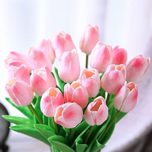 Hawesome 30pcs Artificial Latex Tulips Flowers Faux Tulip Stems PU Real Touch Tulips for Wedding Party Home Decoration (Pink)