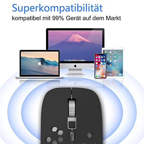 AE WISH ANEWISH Bluetooth Maus fur Mac/iPad/iPhone/PC/Computer, wiederaufladbar geräuschlos Mini Kabellose Maus für Windows/Linux/Android, 3 DPI Einstellbares Bluetooth 5.0 LED 5