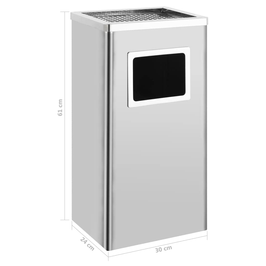 vidaXL Papelera con Cenicero Acero Inoxidable Basura Contenedor Cubo Diseño Elegante Funcional Sofisticado Insertos Extraíbles Robusto Capacidad 45L