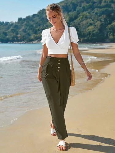 Image of TOPLOT Women High-Waist Pants | Pleated Relaxed Fit Trousers for Woman | Casual & Elegant Look with Workwear for Office, Events & College (5194)
