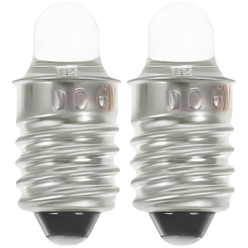 Hohopeti Bombillas LED para Linterna 6v E10, Mini Bombillas de Repuesto Casquillo Roscado, Vidrio y Metal, 2 Unidades, Uso Doméstico y Portátil